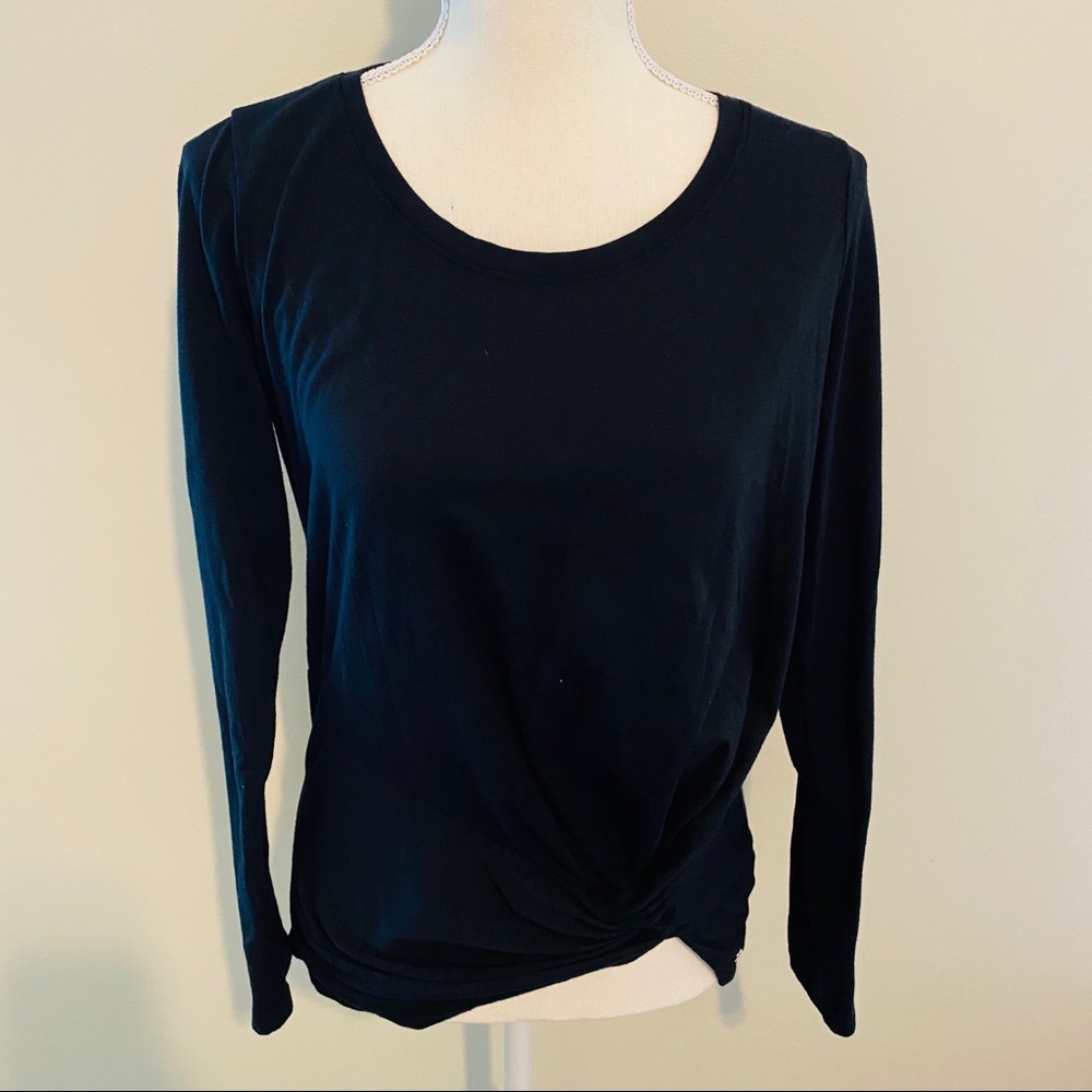 Fabletics Hera Black Front Knot Long Sleeve Tee Size Medium